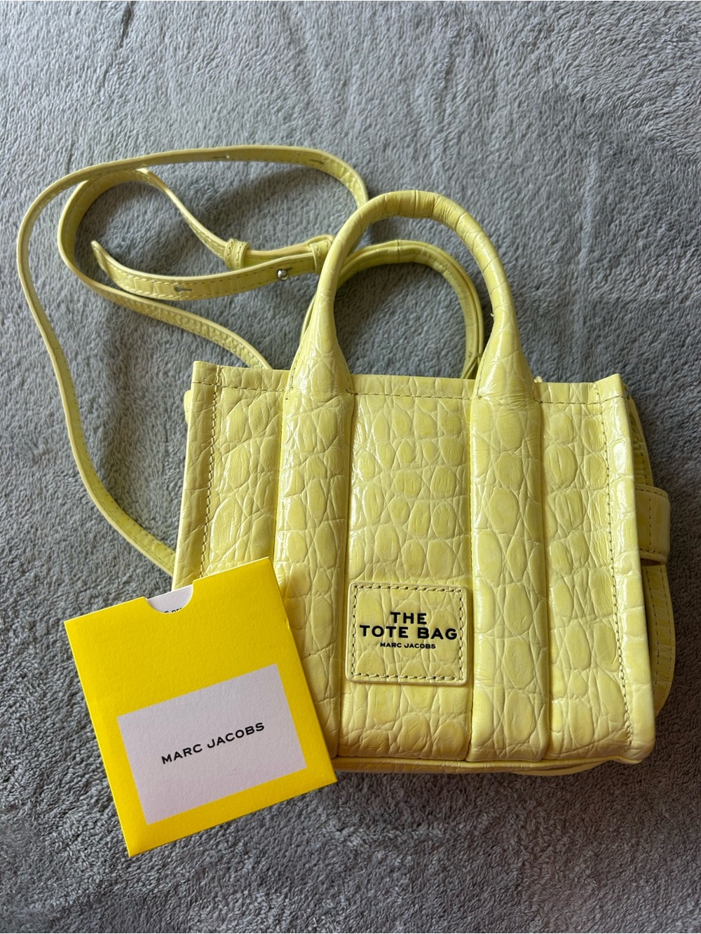 Marc Jacobs Croc-Embossed The Tote Bag Mini Satchel in Lemon Yellow